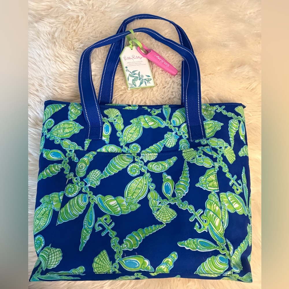 Lilly Pulitzer Navy Tote with Lime Green Shell Print